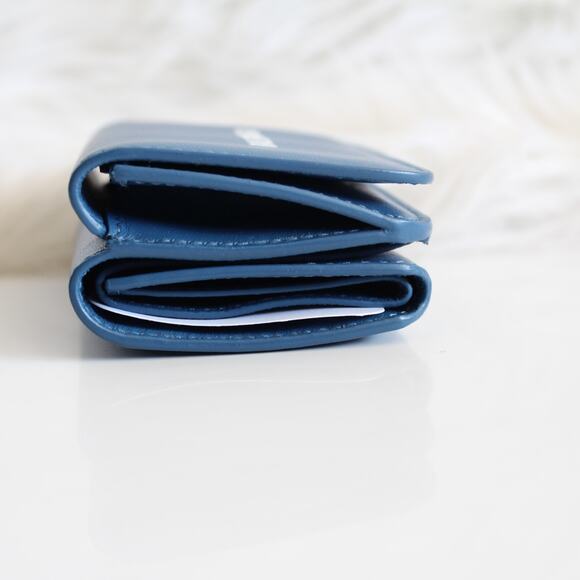 Balenciaga Blue & White Leather Logo Everyday Trifold Mini Compact Wallet - Picture 4 of 13